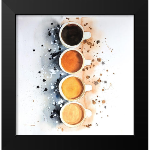 FOUR CUPS OF COFFEE WITH PAINT SPLASH Black Modern Wood Framed Art Print by Atelier B Art Studio