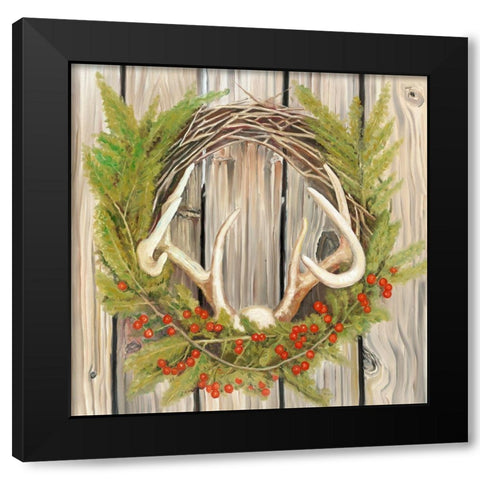 CHRISTMAS WREATH WITH PANACHE Black Modern Wood Framed Art Print by Atelier B Art Studio