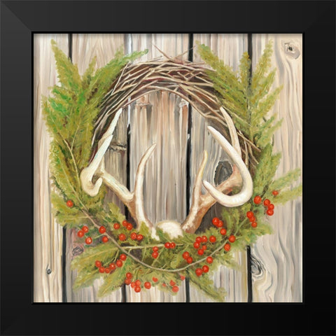 CHRISTMAS WREATH WITH PANACHE Black Modern Wood Framed Art Print by Atelier B Art Studio