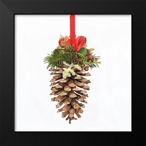 CHRISTMAS PINE CONE Black Modern Wood Framed Art Print by Atelier B Art Studio