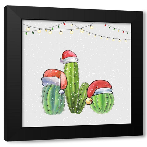 CHRISTMAS CACTUS Black Modern Wood Framed Art Print with Double Matting by Atelier B Art Studio