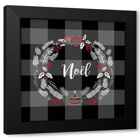 CHRISTMAS WREATH Black Modern Wood Framed Art Print with Double Matting by Atelier B Art Studio