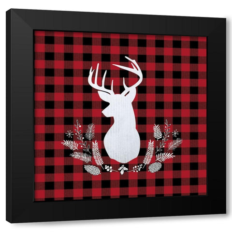 DEER PLAID Black Modern Wood Framed Art Print with Double Matting by Atelier B Art Studio