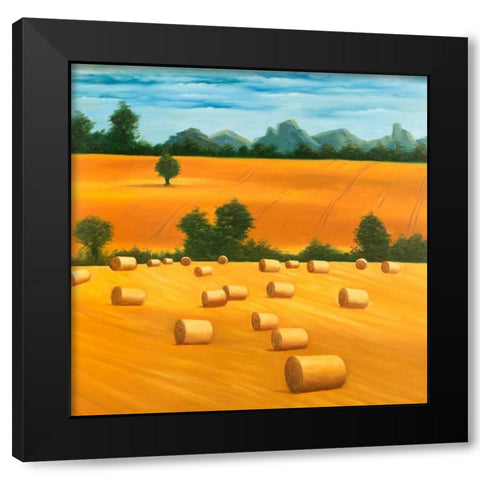 Hay Bale Fields Black Modern Wood Framed Art Print with Double Matting by Atelier B Art Studio