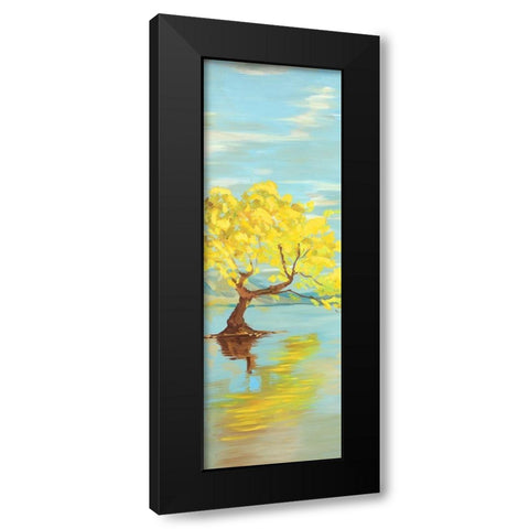 Spring Lanscape with a Tree in a Lake Black Modern Wood Framed Art Print with Double Matting by Atelier B Art Studio