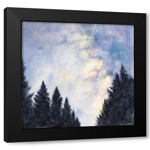 STARRY SKY IN A DARK FOREST Black Modern Wood Framed Art Print with Double Matting by Atelier B Art Studio