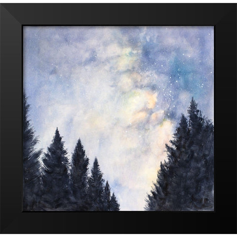 STARRY SKY IN A DARK FOREST Black Modern Wood Framed Art Print by Atelier B Art Studio