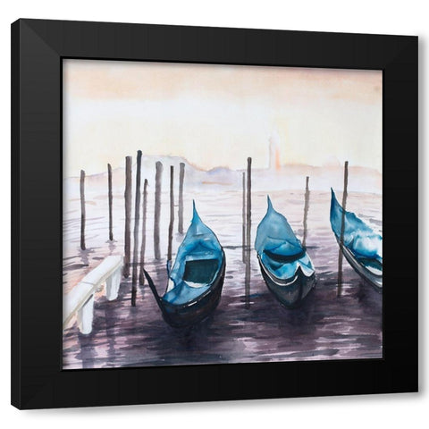 THREE GONDOLAS Black Modern Wood Framed Art Print with Double Matting by Atelier B Art Studio