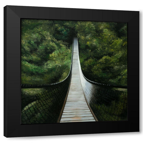 SUSPENDED BRIDGE IN THE FOREST Black Modern Wood Framed Art Print with Double Matting by Atelier B Art Studio