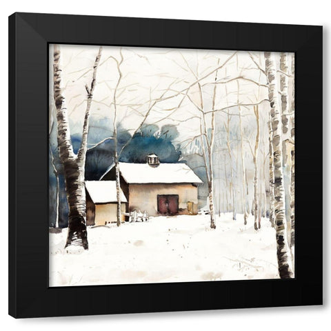 SMALL WINTER BARN Black Modern Wood Framed Art Print with Double Matting by Atelier B Art Studio