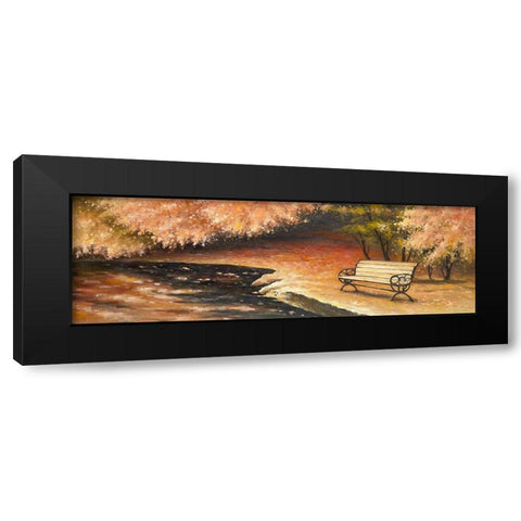 PARK BENCH BY FALL Black Modern Wood Framed Art Print by Atelier B Art Studio