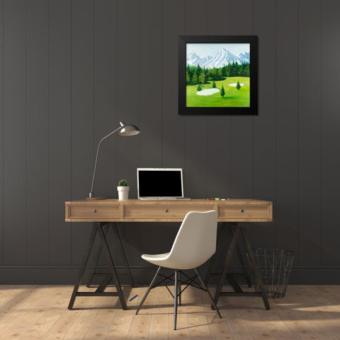 Golf Course with Mountains View Black Modern Wood Framed Art Print by Atelier B Art Studio