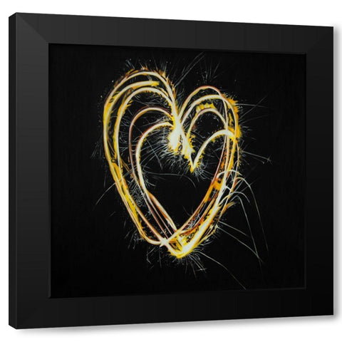 FIREWORKS HEART Black Modern Wood Framed Art Print with Double Matting by Atelier B Art Studio