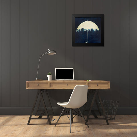 A CITY UNDER A UMBRELLAS Black Modern Wood Framed Art Print by Atelier B Art Studio