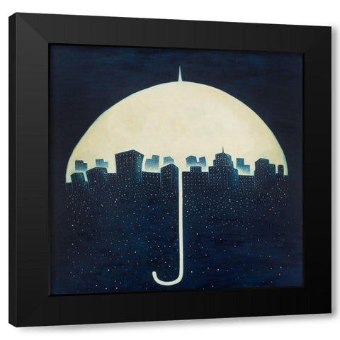 A CITY UNDER A UMBRELLAS Black Modern Wood Framed Art Print with Double Matting by Atelier B Art Studio