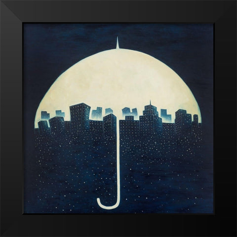 A CITY UNDER A UMBRELLAS Black Modern Wood Framed Art Print by Atelier B Art Studio