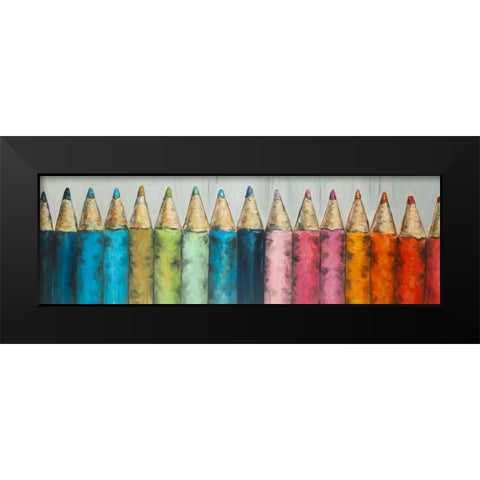 Colouring Pencils Black Modern Wood Framed Art Print by Atelier B Art Studio