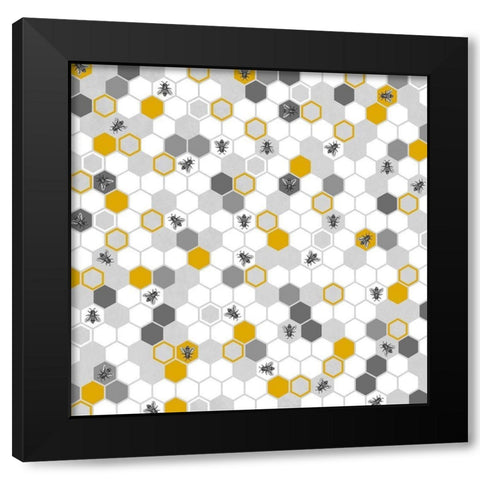 BEEHIVE PATTERN Black Modern Wood Framed Art Print with Double Matting by Atelier B Art Studio
