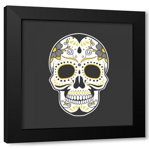 Mexican Sugar Skull Art Black Modern Wood Framed Art Print with Double Matting by Atelier B Art Studio