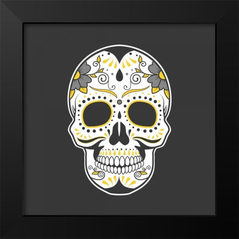 Mexican Sugar Skull Art Black Modern Wood Framed Art Print by Atelier B Art Studio