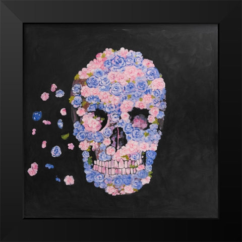 SKULL OF FLOWERS IN FLIGHT Black Modern Wood Framed Art Print by Atelier B Art Studio