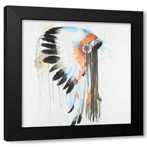 Indian War Bonnet Black Modern Wood Framed Art Print with Double Matting by Atelier B Art Studio