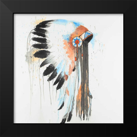 Indian War Bonnet Black Modern Wood Framed Art Print by Atelier B Art Studio