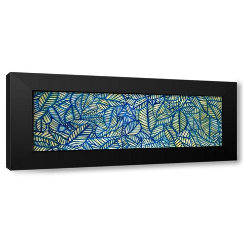 Blue Leaf Patterns Black Modern Wood Framed Art Print with Double Matting by Atelier B Art Studio