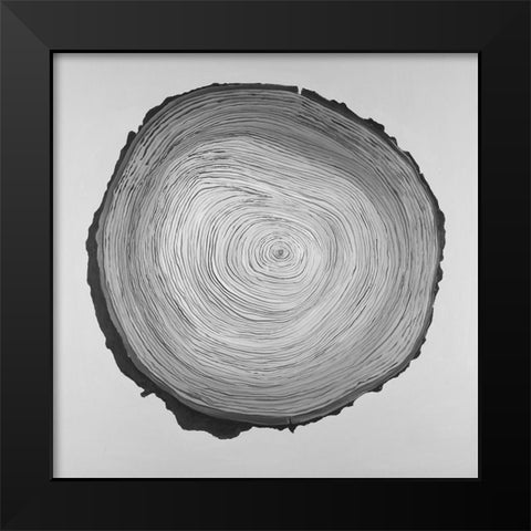 Grayscale Round Shaped Tree Slab Black Modern Wood Framed Art Print by Atelier B Art Studio