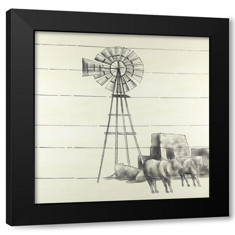 Vintage Old Texas Windmill Black Modern Wood Framed Art Print by Atelier B Art Studio