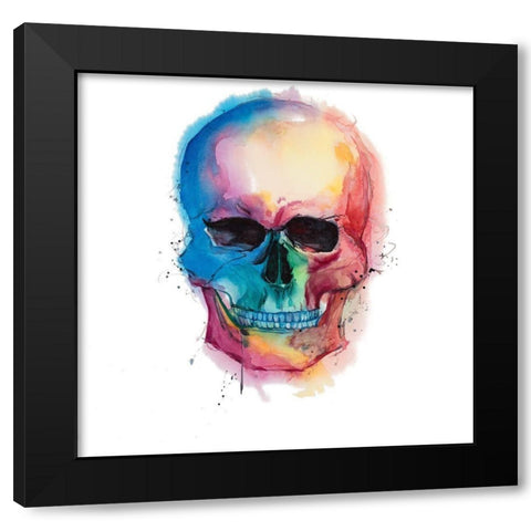 Watercolor Colorful Skull Black Modern Wood Framed Art Print with Double Matting by Atelier B Art Studio