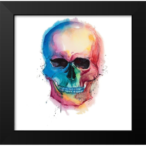 Watercolor Colorful Skull Black Modern Wood Framed Art Print by Atelier B Art Studio