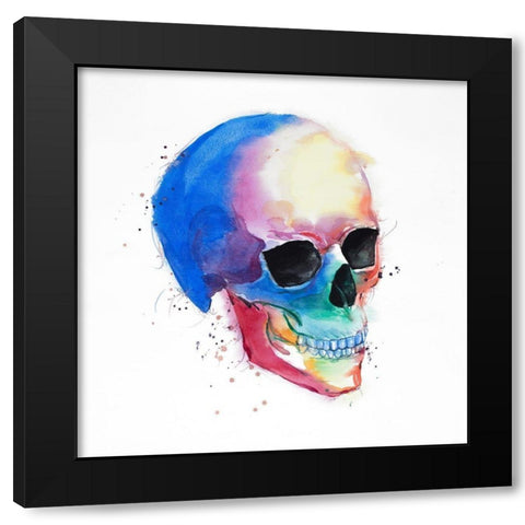 Watercolor Colorful Skull Profile Black Modern Wood Framed Art Print with Double Matting by Atelier B Art Studio