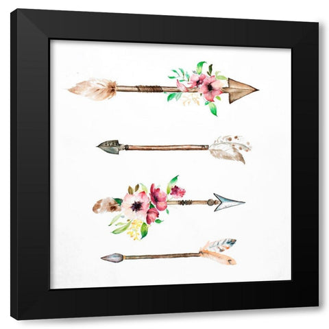 ARROWHEADS AND FLOWERS Black Modern Wood Framed Art Print with Double Matting by Atelier B Art Studio