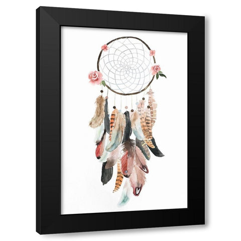 CIRCULAR DREAM CATCHER WITH ROSES AND FEATHERS Black Modern Wood Framed Art Print with Double Matting by Atelier B Art Studio