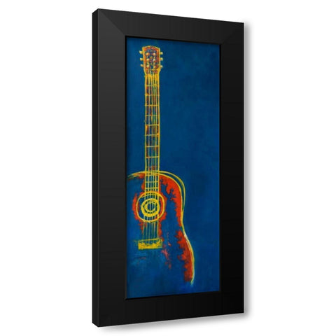 Modern Blue Abstract Guitar Black Modern Wood Framed Art Print with Double Matting by Atelier B Art Studio