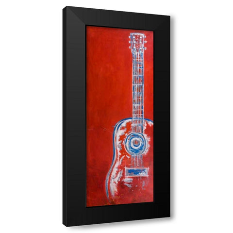 Modern Red Abstract Guitar Black Modern Wood Framed Art Print with Double Matting by Atelier B Art Studio