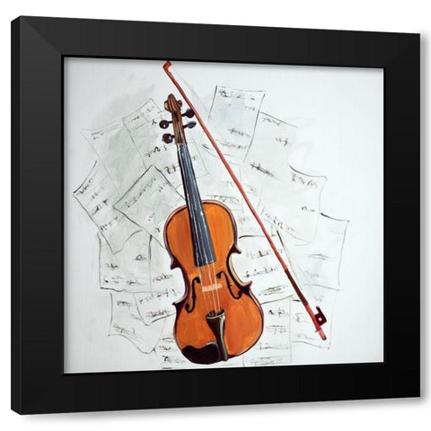 VIOLIN ON MUSIC SHEET Black Modern Wood Framed Art Print with Double Matting by Atelier B Art Studio