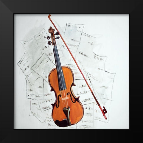 VIOLIN ON MUSIC SHEET Black Modern Wood Framed Art Print by Atelier B Art Studio