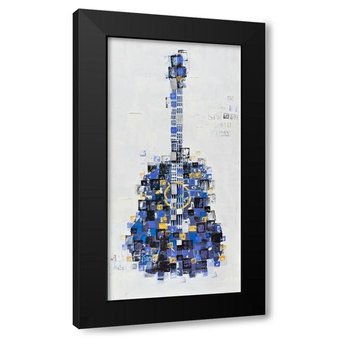 ABSTRACT GUITAR MADE OF SQUARES Black Modern Wood Framed Art Print with Double Matting by Atelier B Art Studio