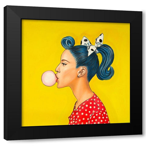RETRO WOMAN WITH BEAUTIFUL PONYTAIL Black Modern Wood Framed Art Print with Double Matting by Atelier B Art Studio