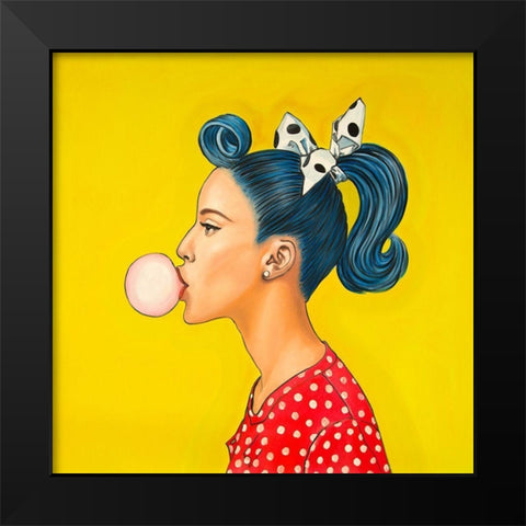 RETRO WOMAN WITH BEAUTIFUL PONYTAIL Black Modern Wood Framed Art Print by Atelier B Art Studio