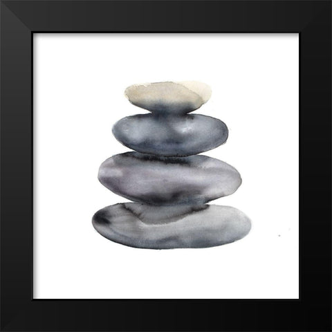 Watercolor Stacked Rocks Black Modern Wood Framed Art Print by Atelier B Art Studio