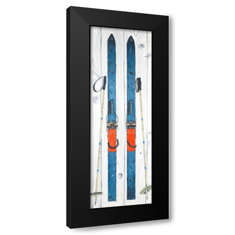 Vintage Blue Ski Black Modern Wood Framed Art Print with Double Matting by Atelier B Art Studio