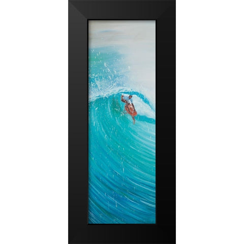 SURFER IN THE MIDDLE OF THE WAVE Black Modern Wood Framed Art Print by Atelier B Art Studio