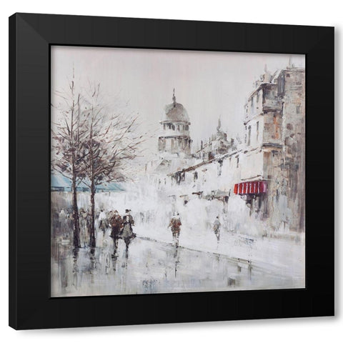 Gray city street Black Modern Wood Framed Art Print by Atelier B Art Studio
