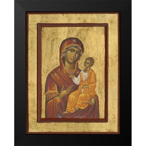 Byzantine Icon Haloed Virgin Mary with Baby Jesus Black Modern Wood Framed Art Print by anonymous
