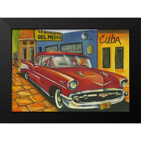 Red car in Cuba Black Modern Wood Framed Art Print by anonymous