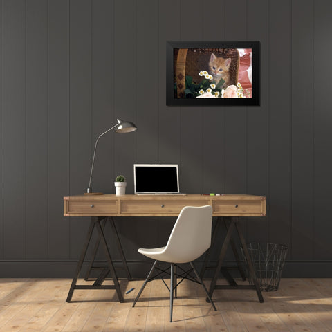 Cat in basket Black Modern Wood Framed Art Print by Hoenderkamp, Patrick