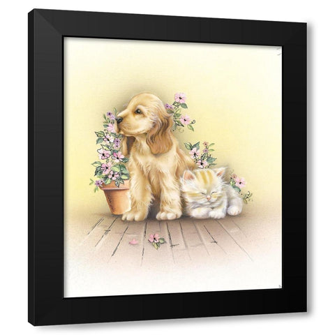Cat and Dog Black Modern Wood Framed Art Print by Hoenderkamp, Patrick